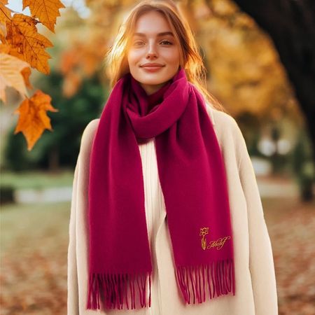 Personalisierter, superweicher, warmer Schal mit gestickter Geburtsblume und Text, modisches Accessoire, Geburtstags- und Weihnachtsgeschenk für Paare und Familie